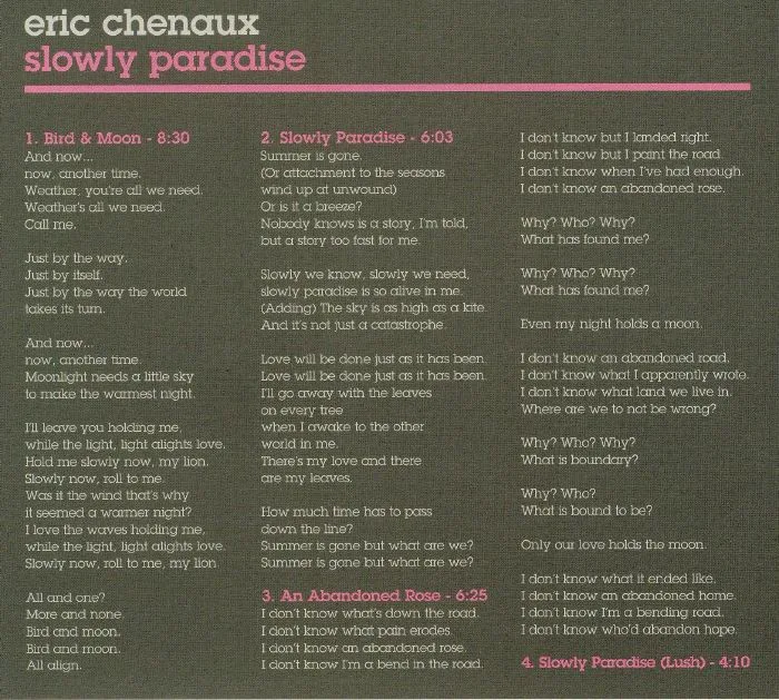Cover of Eric Chenaux – Slowly Paradise